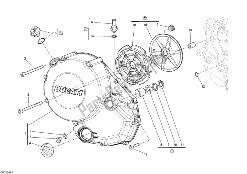 All parts for the Clutch Cover of the Ducati Monster 659 Australia 2012